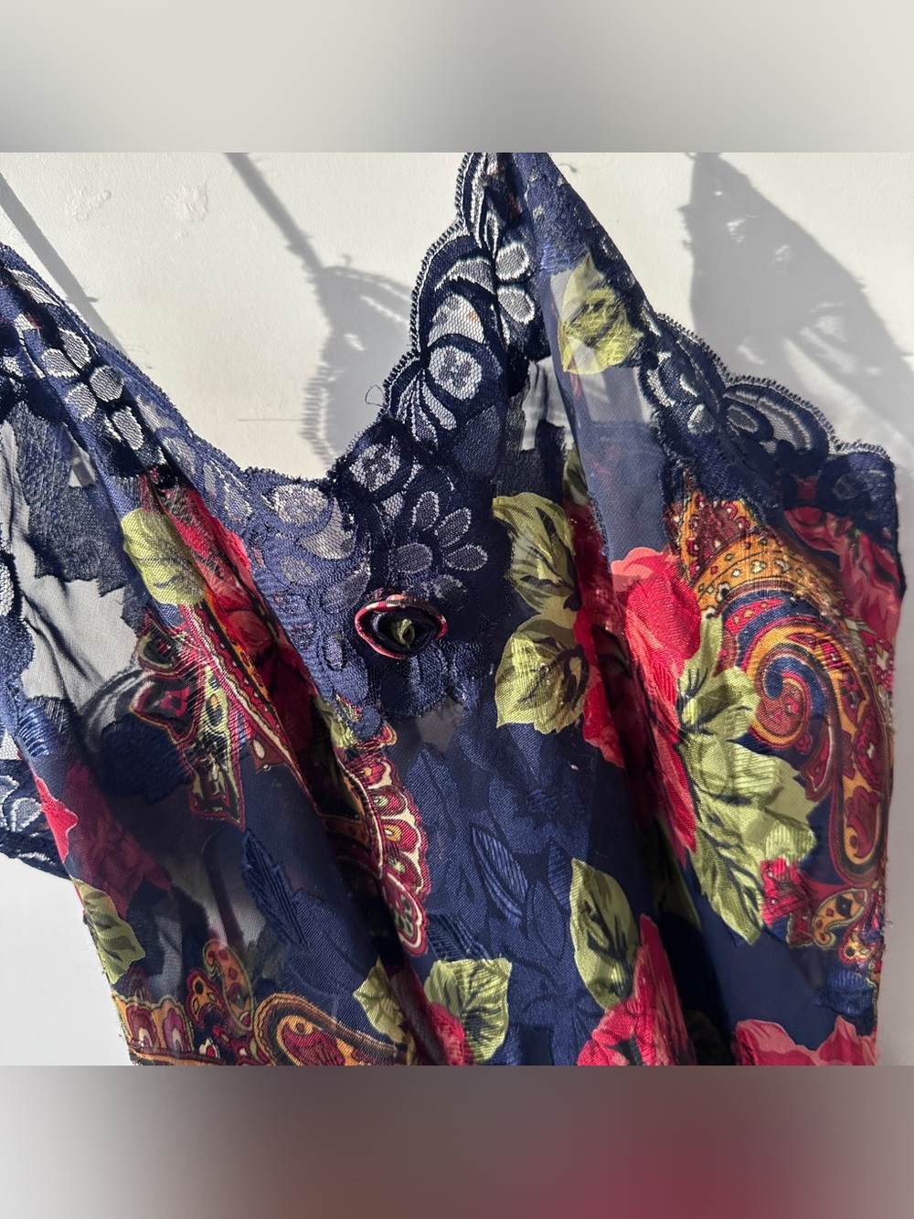 Vintage Gold Label Victorias Secret navy Floral Goth Lace Slip Lingerie Sz M